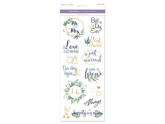Paper Craft Sticker: 5"x12" Classic Themes 'Clear' Photo Safe J) Mr. & Mrs.