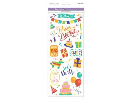 Paper Craft Sticker: 5"x12" Classic Themes 'Clear' Photo Safe C) Happy Birthday