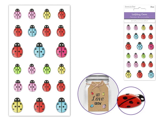 Paper Craft Emb: 1.3/1.5/2cm Mini Ladybug Gembellishments x22 Peel-n-Stick A) Multi-Mix