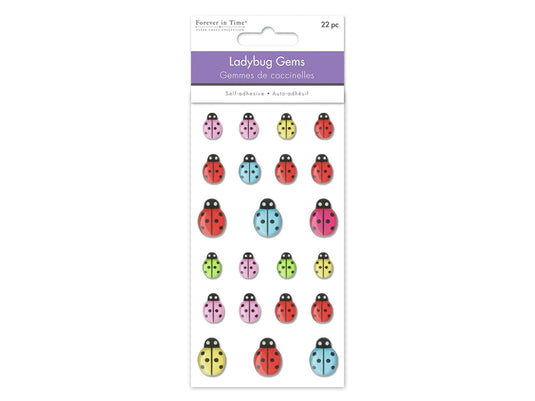 Paper Craft Emb: 1.3/1.5/2cm Mini Ladybug Gembellishments x22 Peel-n-Stick A) Multi-Mix