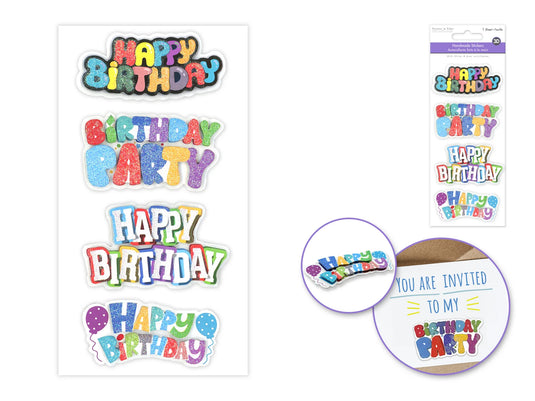 Handmade Sticker: 3D Glitter Cardstock Elements 250gsm G) Happy Birthday