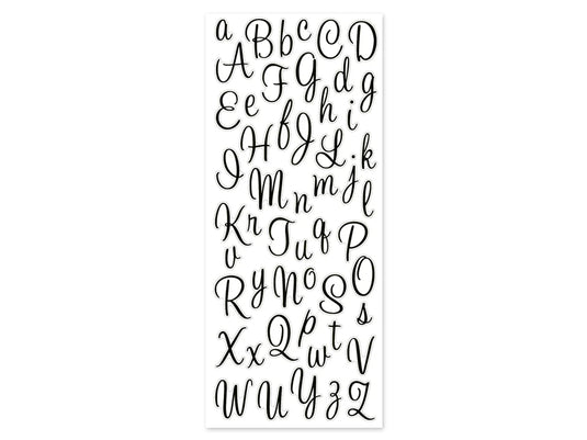 Paper Craft Sticker: 5"x12" Letters & Numbers Medley Clear Q) Letters Black Cursive