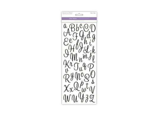 Paper Craft Sticker: 5"x12" Letters & Numbers Medley Clear Q) Letters Black Cursive