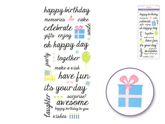 Paper Craft Sticker: 5"x12" Words & Sayings 'Clear' Photo Safe 07) Happy Birthday