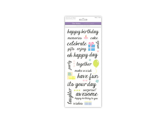 Paper Craft Sticker: 5"x12" Words & Sayings 'Clear' Photo Safe 07) Happy Birthday