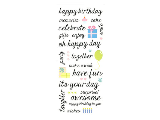 Paper Craft Sticker: 5"x12" Words & Sayings 'Clear' Photo Safe 07) Happy Birthday