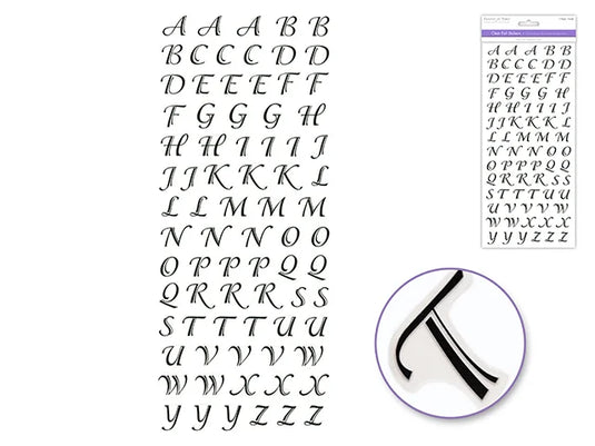 Paper Craft Sticker: 5"x12" Foil Fancy Everyday Themes Clear Photo Safe N) Black Script Alphabet