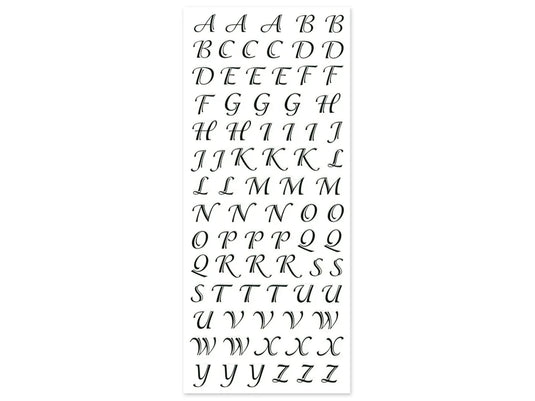 Paper Craft Sticker: 5"x12" Foil Fancy Everyday Themes Clear Photo Safe N) Black Script Alphabet
