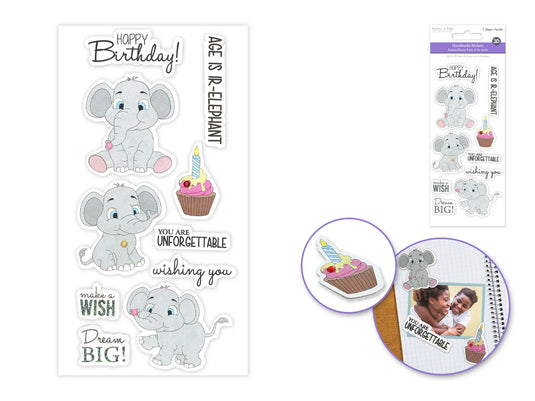 Handmade Sticker: 3D Glitter Cardstock Elements 250gsm I) Elephant Bday