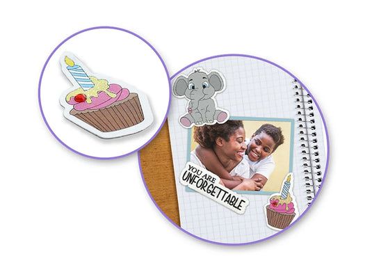 Handmade Sticker: 3D Glitter Cardstock Elements 250gsm I) Elephant Bday