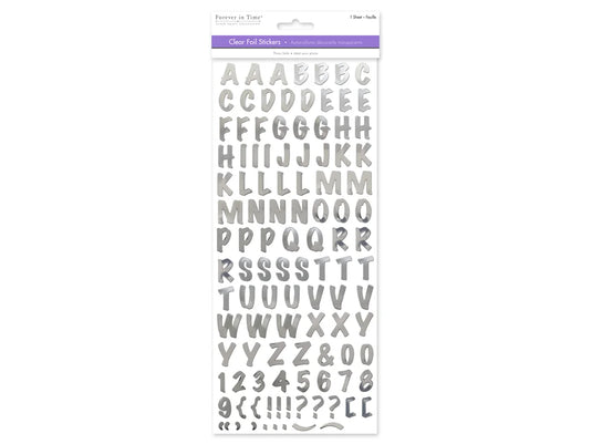 Paper Craft Sticker: 5"x12" Foil Fancy Everyday Themes Clear Photo Safe R) Silver Caps Font