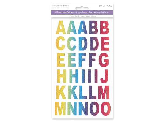 Paper Craft Stickers: 5.75"x9.45" Alpha Glitter 2 Sheets A) Rainbow Shimmer