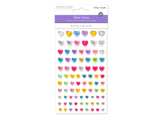 Paper Craft Sticker: 3.7"x6.1" Gem Icons D) Hearts Medley