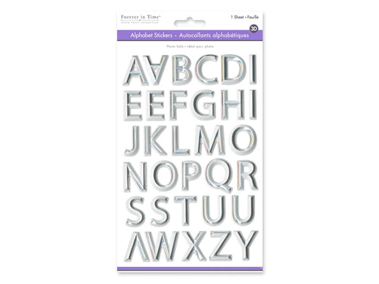 Paper Craft Sticker: 5.7"x9.8" 3D Alpha PVC B) White w/Silver Foil