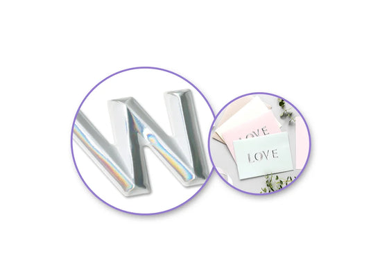 Paper Craft Sticker: 5.7"x9.8" 3D Alpha PVC B) White w/Silver Foil