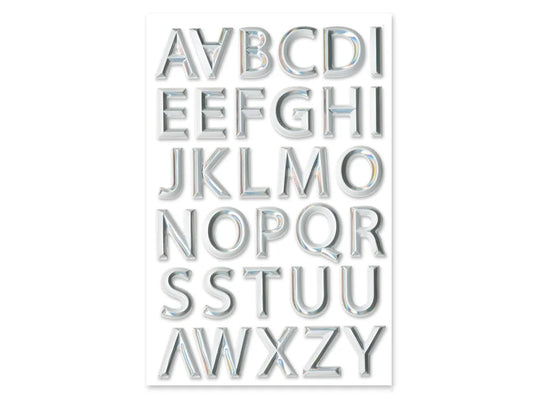 Paper Craft Sticker: 5.7"x9.8" 3D Alpha PVC B) White w/Silver Foil