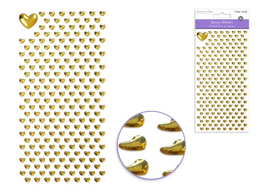 Paper Craft Sticker: 3D Epoxy Mini Elements 9x17.5cm D) Hearts- Gold