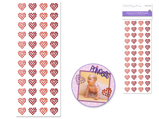 Paper Craft Sticker: 10cmx26.4cm Gemstone Embellishments B) Red Hearts