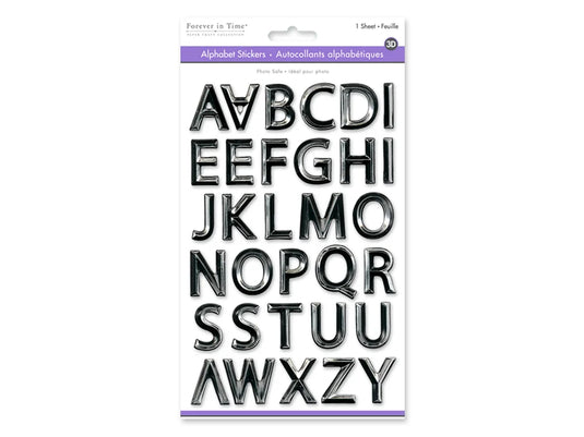 Paper Craft Sticker: 5.7"x9.8" 3D Alpha PVC D) Black w/Silver Foil