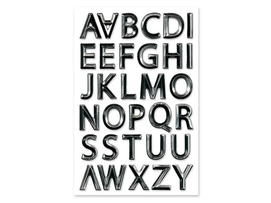 Paper Craft Sticker: 5.7"x9.8" 3D Alpha PVC D) Black w/Silver Foil