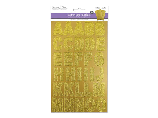 Paper Craft Stickers: 14.5cmx24cm Chipboard Glitter Letters 2sheets A) Gold