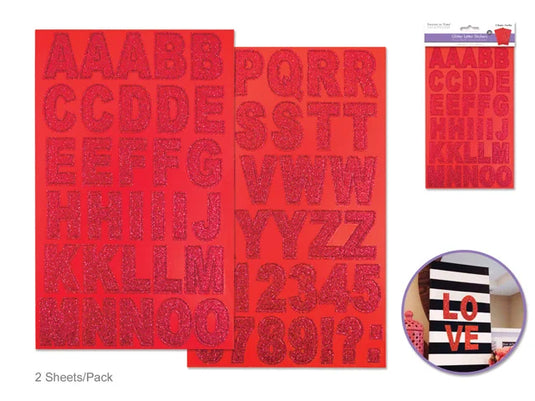 Paper Craft Stickers: 14.5cmx24cm Chipboard Glitter Letters 2sheets G) Red