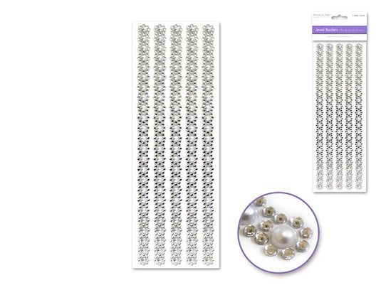 Paper Craft Sticker: 10cmx27cm Jewel Borders F) White Pearl Floral