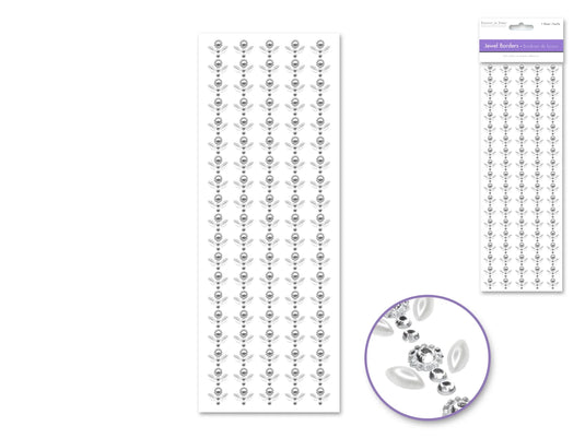 Paper Craft Sticker: 10cmx27cm Jewel Borders M) Pearl Floral Crystal