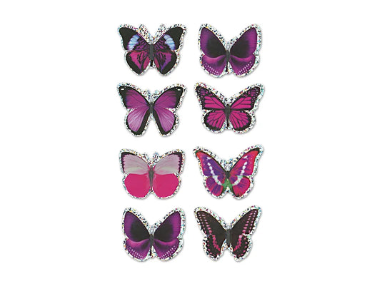 Handmade Stickers: 12cmx17cm 3D Pop-Ups Foil Butterflies 8pc E) Shades of Violet