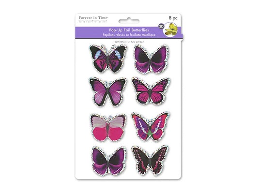 Handmade Stickers: 12cmx17cm 3D Pop-Ups Foil Butterflies 8pc E) Shades of Violet