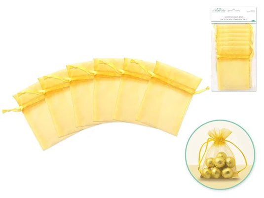 A Brides Wish: 3"x4" Organza Bags Sheer w/Ribbon String A) Bright Gold