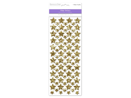 Paper Craft Sticker: 12.5cmx30.5cm Glitter Shapes A) Gold Stars