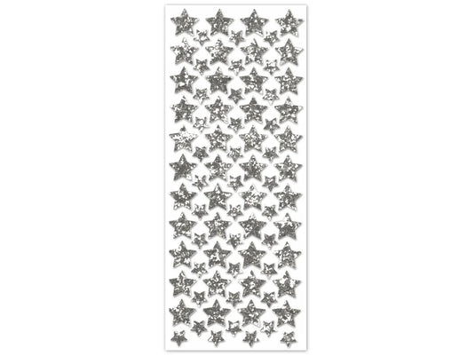 Paper Craft Sticker: 12.5cmx30.5cm Glitter Shapes B) Silver Stars
