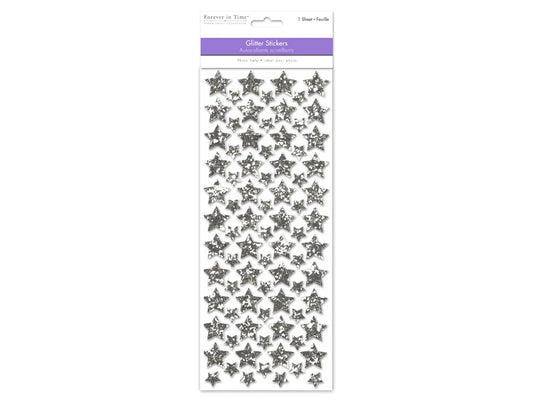 Paper Craft Sticker: 12.5cmx30.5cm Glitter Shapes B) Silver Stars