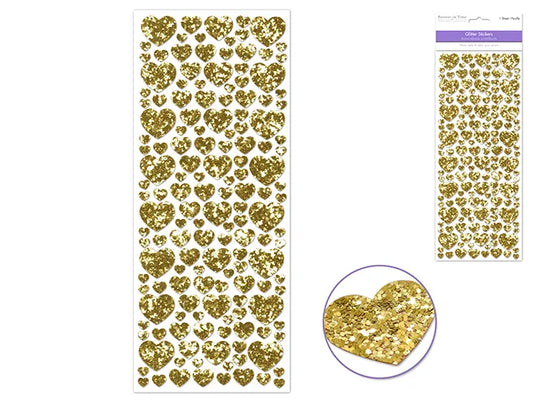 Paper Craft Sticker: 12.5cmx30.5cm Glitter Shapes C) Gold Hearts