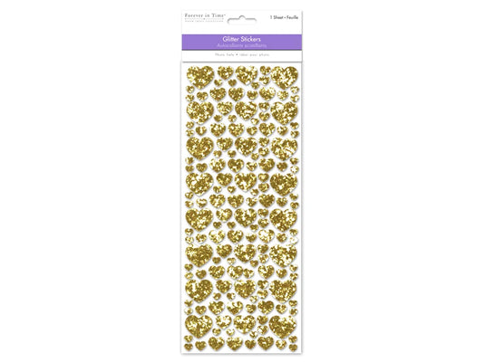 Paper Craft Sticker: 12.5cmx30.5cm Glitter Shapes C) Gold Hearts