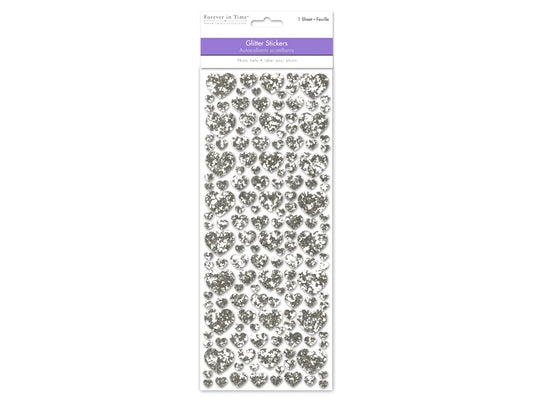 Paper Craft Sticker: 12.5cmx30.5cm Glitter Shapes D) Silver Hearts