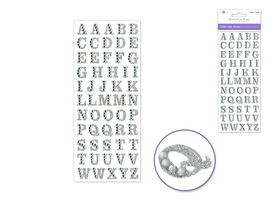 Paper Craft Sticker: 3.37"x7.87" Gemmed Glitter Letters E) Silver