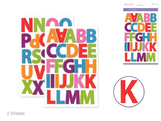 Paper Craft Sticker: 5.6"x8.7" Font Medley 2sheets F) Multi Block Lrg. Cap 1 3/8"