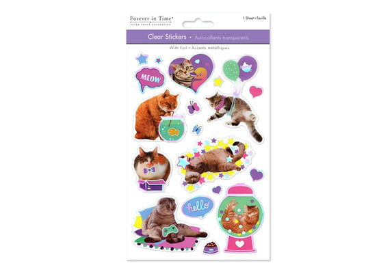 Paper Craft Sticker: 5.5"x8.25" Foil Accents Clear J) Cat Fun