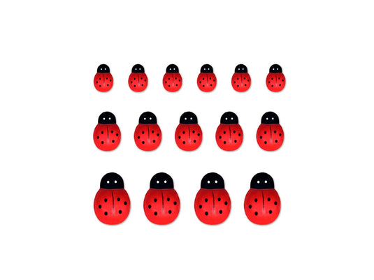 Paper Craft Emb: 1/2"-1" Mini Wood Ladybugs x15 Peel-n-Stick Painted
