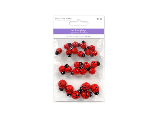 Paper Craft Emb: 1/2"-3/4" Mini Plastic Ladybugs x24 Peel-n-Stick