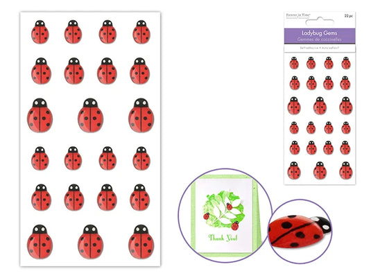 Paper Craft Emb: 1.3/1.5/2cm Mini Ladybug Gembellishments x22 Peel-n-Stick B) Standard