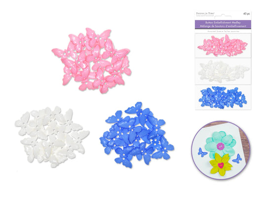 Button Embellishment: Plastic Button Medley 45pc 3-Tier A) Butterflies