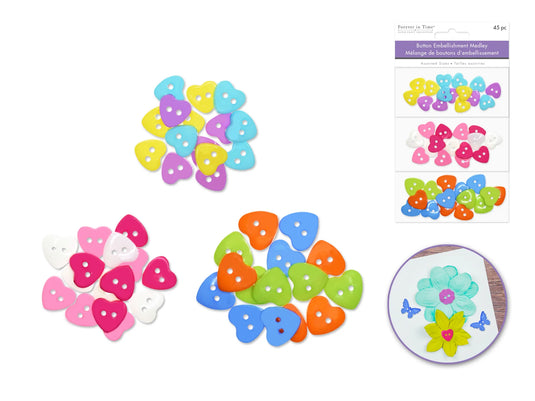Button Embellishment: Plastic Button Medley 45pc 3-Tier C) Hearts