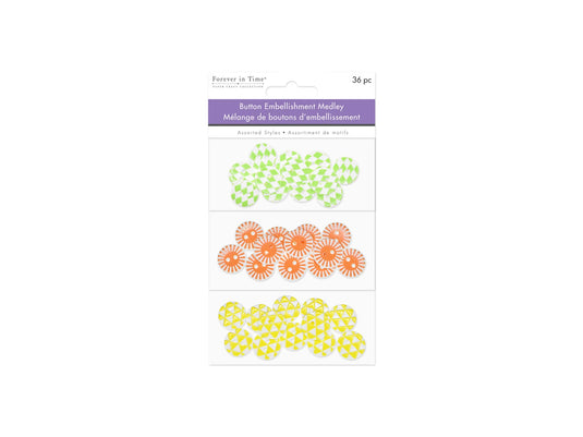 Button Embellishment: Round Pattern Button Medley 36pc 3-Tier A) Tropical