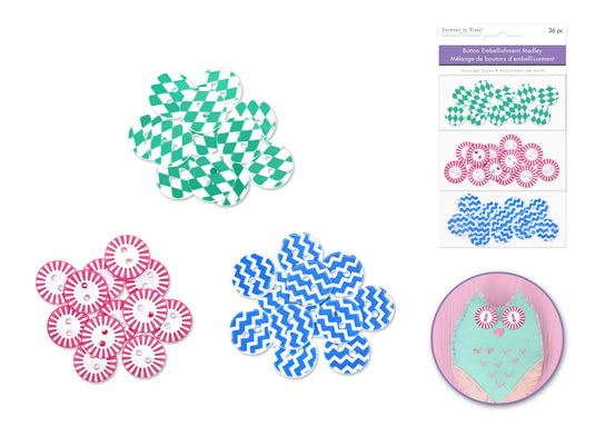 Button Embellishment: Round Pattern Button Medley 36pc 3-Tier C) Tile-scapes