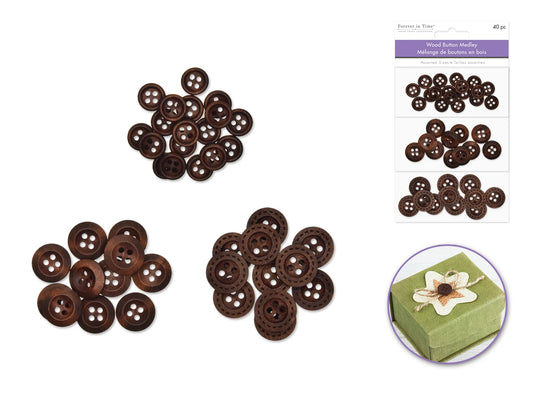 Button Embellishment: Wood Button Medley 3-Tier B) Round Medley