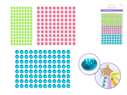 Paper Craft Emb: 6/8/10mm Gems x300 Peel-n-Stick A) Pretty