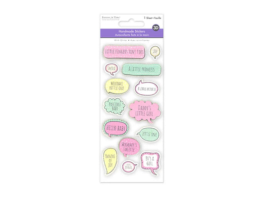 Handmade Sticker: 3D Glitter Cardstock Elements 250gsm J) Baby Girl
